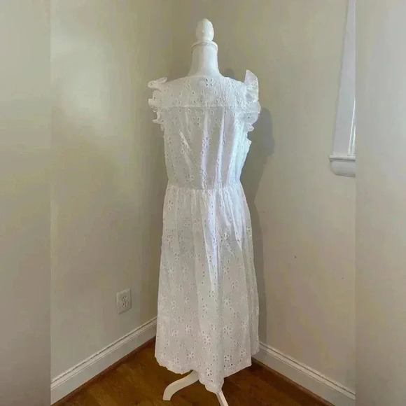 J. Crew -White Floral Eyelet Ruffle Midi Dress Size 12 NWT - Picture 10 of 15